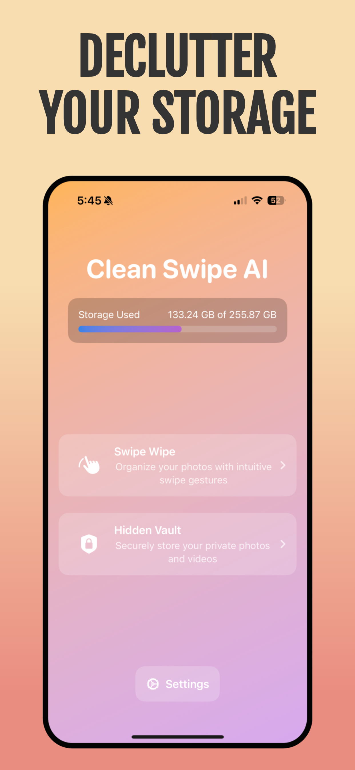Clean Swipe AI screenshot of simplified digital life view